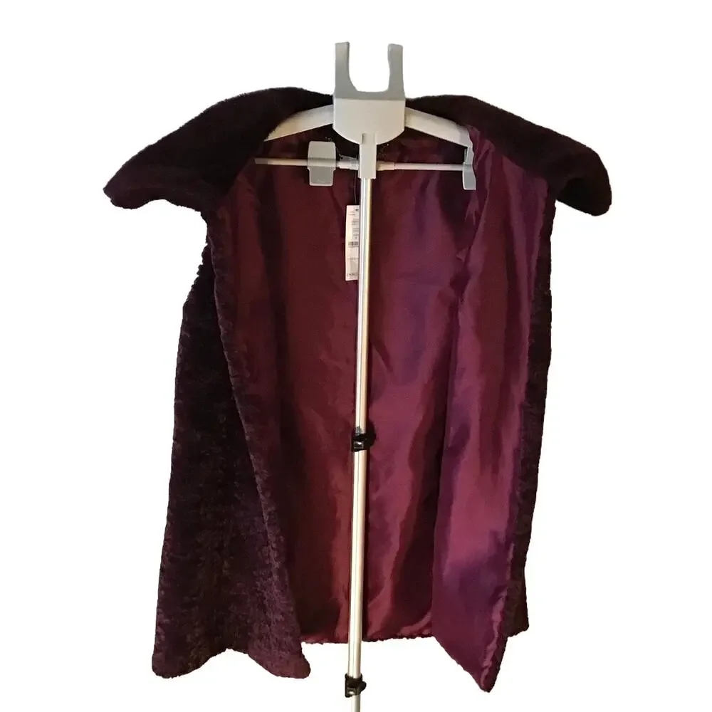 White House Black Market Cabernet Long Faux Fur Vest-Women's SZ Small